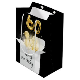 Gold 60th Birthday Balloons in Box Medium Gift Bag