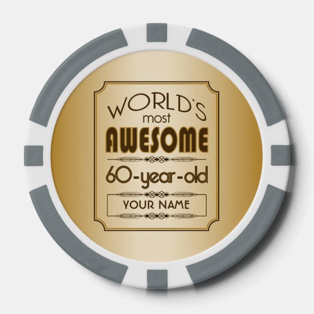 Gold 60th Birthday Celebration World Best Fabulous Poker Chips (Front)
