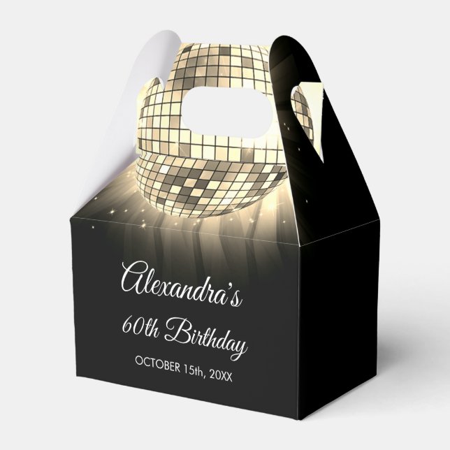 Gold 60th Birthday Party 70's Disco Ball Favor Box (Front Side)