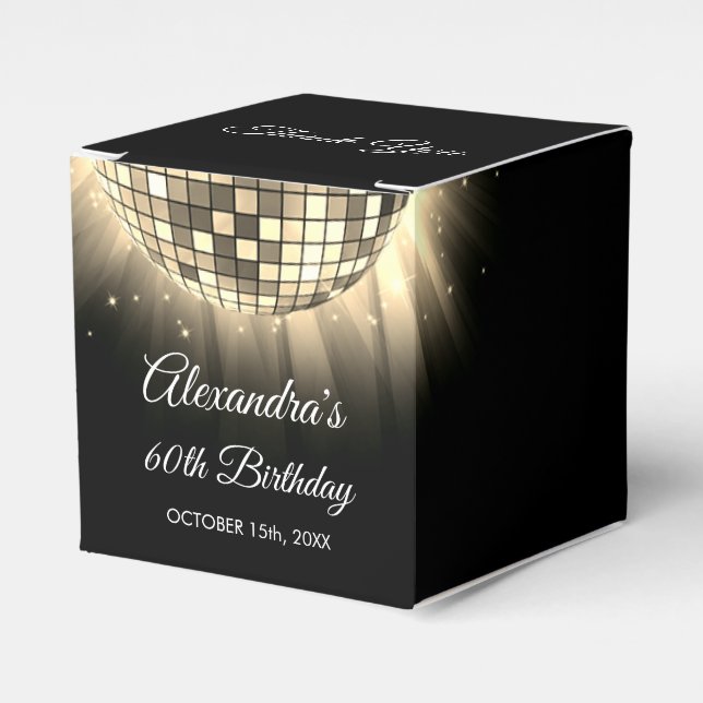 Gold 60th Birthday Party 70's Disco Ball Favor Box (Front Side)