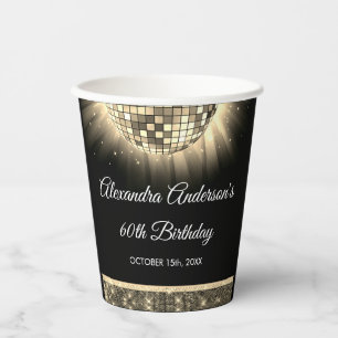 Gold 60th Birthday Party 70's Disco Ball Paper Cups