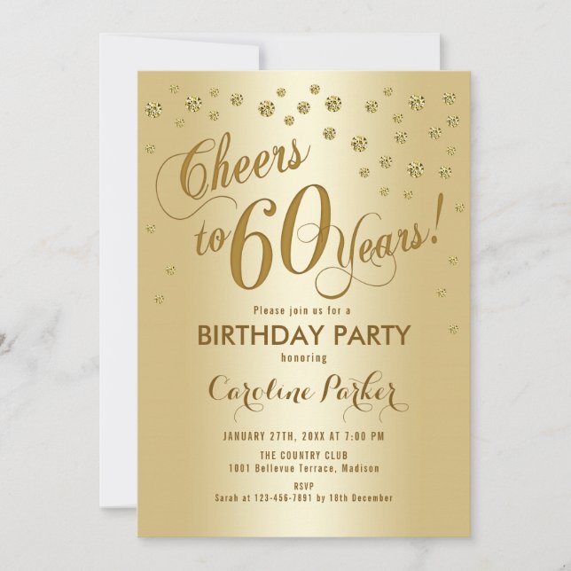 Gold 60th Birthday Party Invitation (Front)