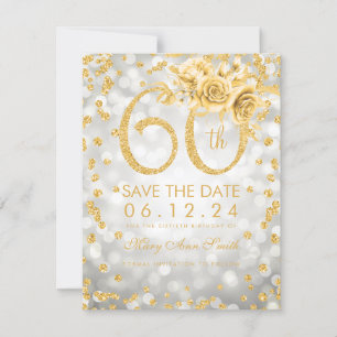 Gold 60th Birthday Silver Glam Lights  Save The Date