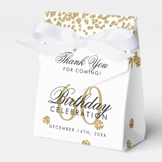 Gold 60th Birthday Thank You Confetti White Favor Box (Front Side)