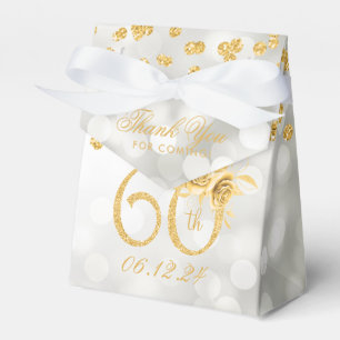 Gold 60th Birthday Thank You Floral Silver Lights Favor Box