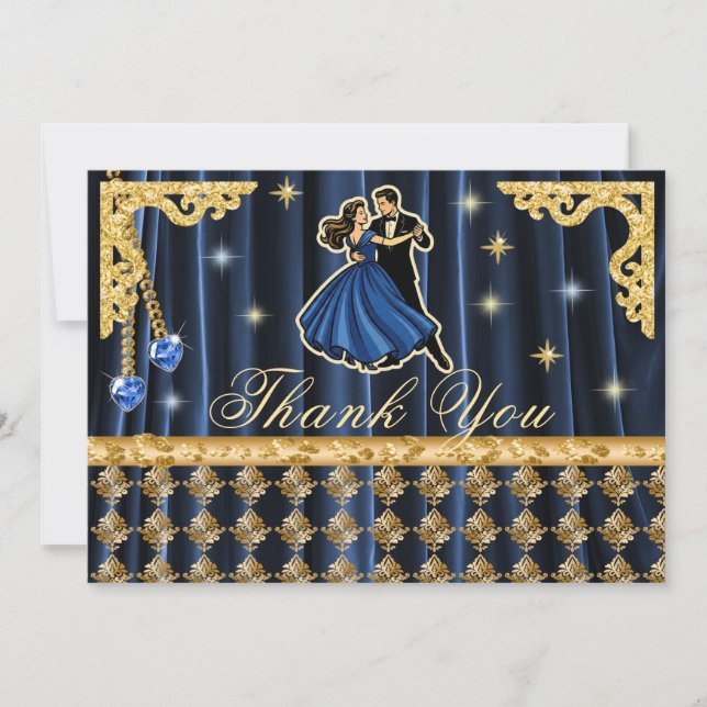 Gold 60th Birthday Thank You with Dancers  Card (Front)