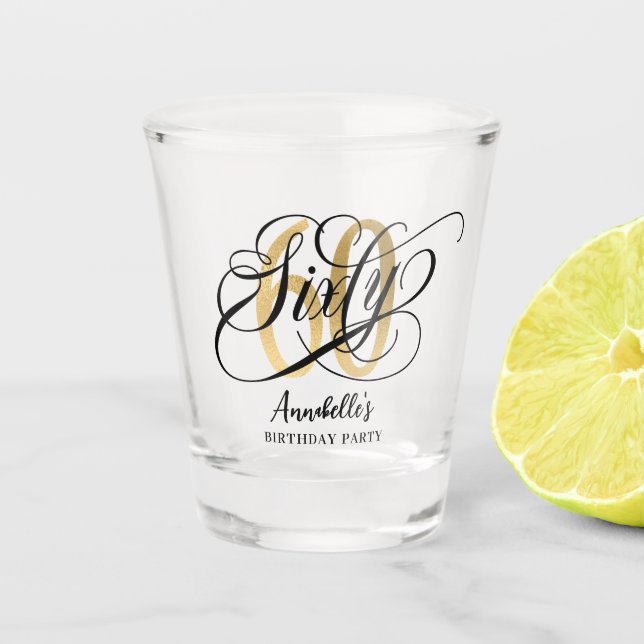 Gold 60th Birthday Typography  Shot Glass (Front)