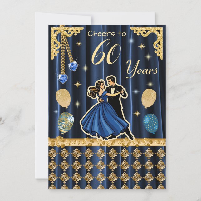 Gold 60th Birthday with Dancing Couples Invitation (Front)