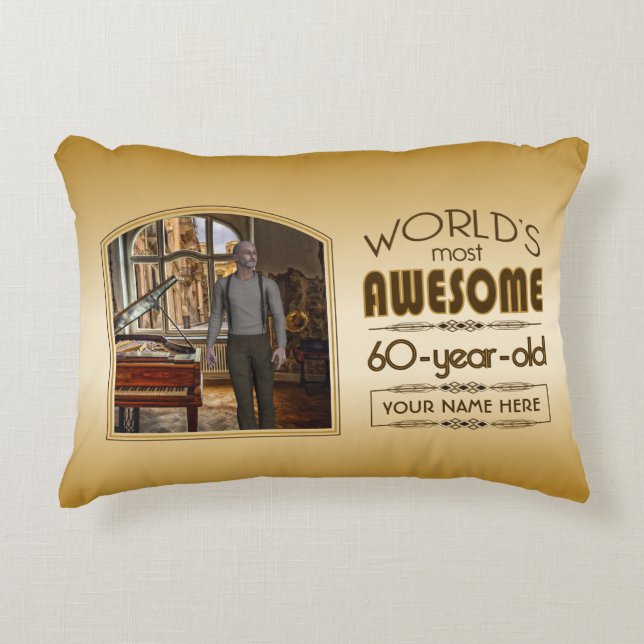Gold 60th Birthday World’s Best Custom Photo Frame Accent Pillow (Front)