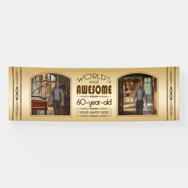 Gold 60th Birthday World’s Best Custom Photo Frame Banner (Horizontal)