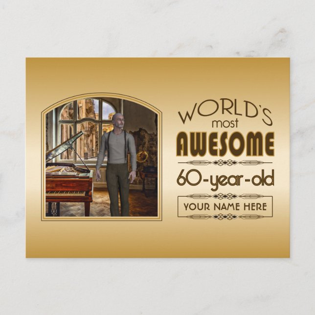 Gold 60th Birthday World’s Best Custom Photo Frame Invitation Postcard (Front)