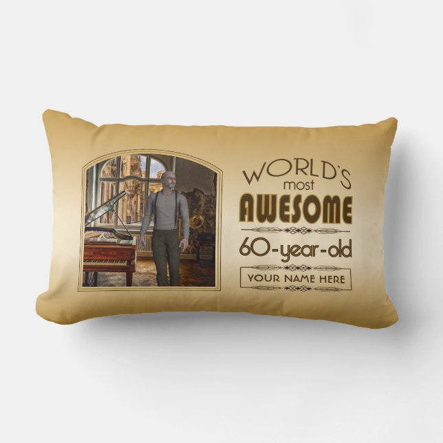 Gold 60th Birthday World’s Best Custom Photo Frame Lumbar Pillow (Front)