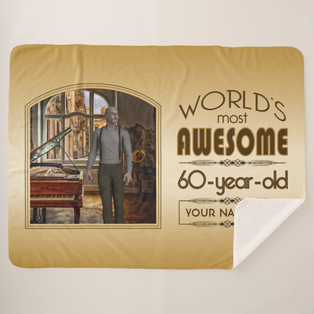 Gold 60th Birthday World’s Best Custom Photo Frame Sherpa Blanket (Front (Horizontal))