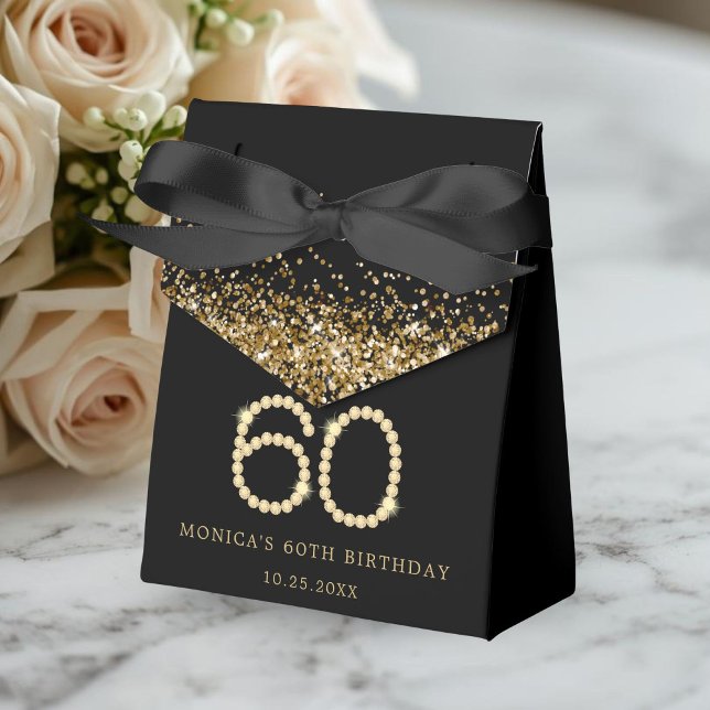 Gold 60th Diamonds Birthday Party Favor Box (Gold Diamonds 60th Birthday Party Favor Boxes)
