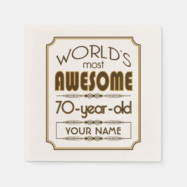 Gold 70th Birthday Celebration World Best Fabulous Napkin (Front)