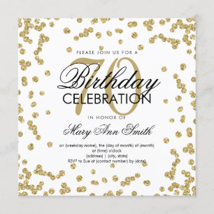 Gold 70th Birthday Glitter Confetti Invitation