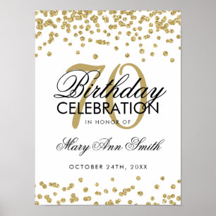 Gold 70th Birthday Glitter Confetti White Poster