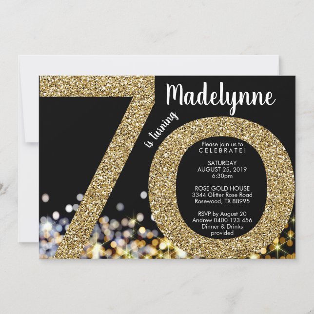 Gold 70th Birthday Invitation - 70th Invitation (Front)