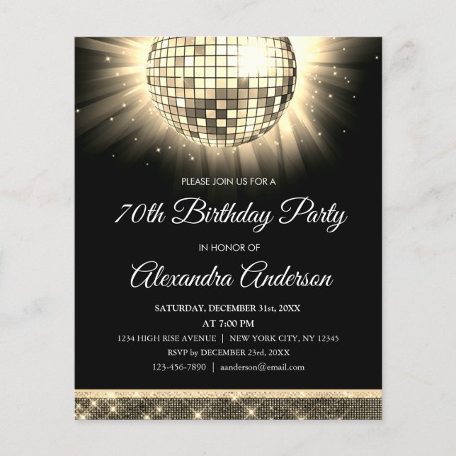 Gold 70th Birthday Party 70's Disco Ball (Front)