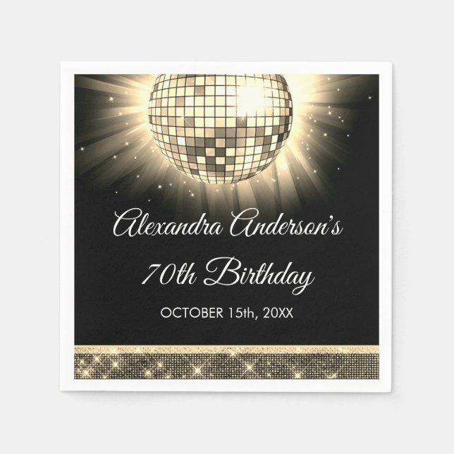 Gold 70th Birthday Party 70's Disco Ball Napkin (Front)
