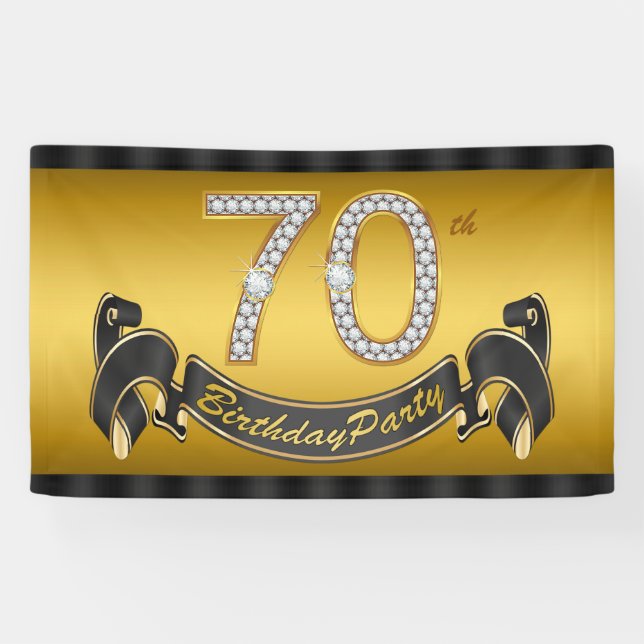 Gold 70th Birthday Party Banner (Horizontal)