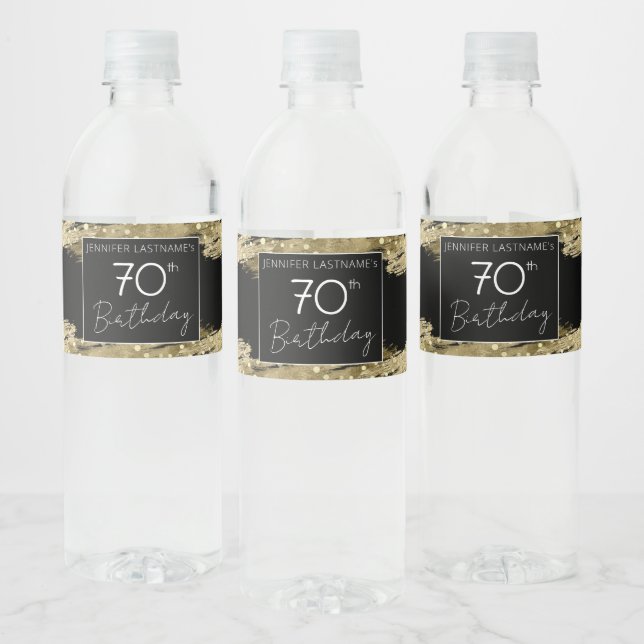 Gold 70th Birthday Party Étiquette bouteille d'eau (Bouteilles)