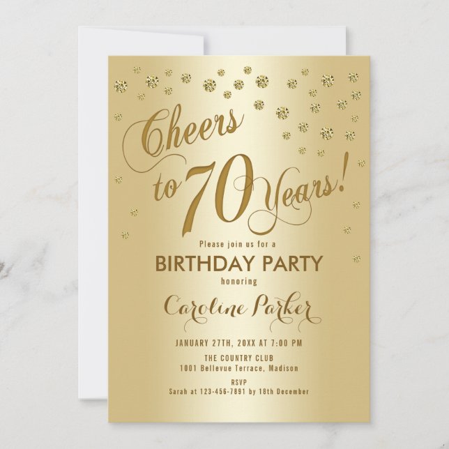 Gold 70th Birthday Party Invitation (Front)