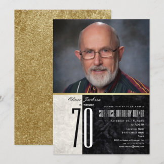 Gold 70th Birthday Photo Invitation for Men