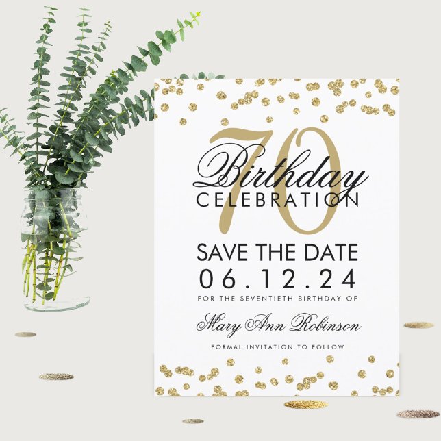 Gold 70th Birthday Save Date Confetti Save The Date (Creator Uploaded)