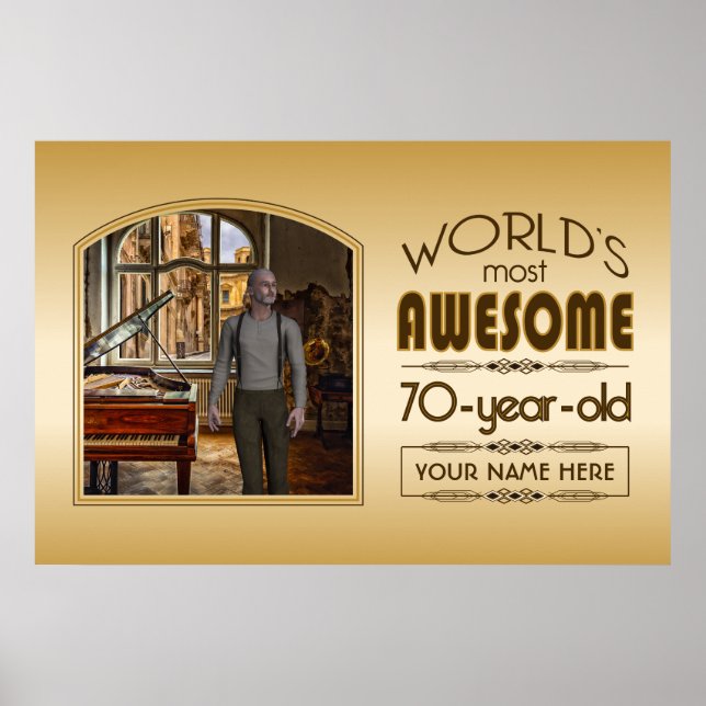Gold 70th Birthday World’s Best Custom Photo Frame Poster (Front)