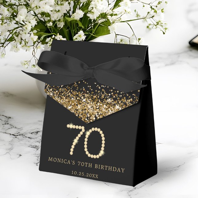 Gold 70th Diamonds Birthday Party Favor Box (Gold Diamonds 70th Birthday Party Gift Boxes)