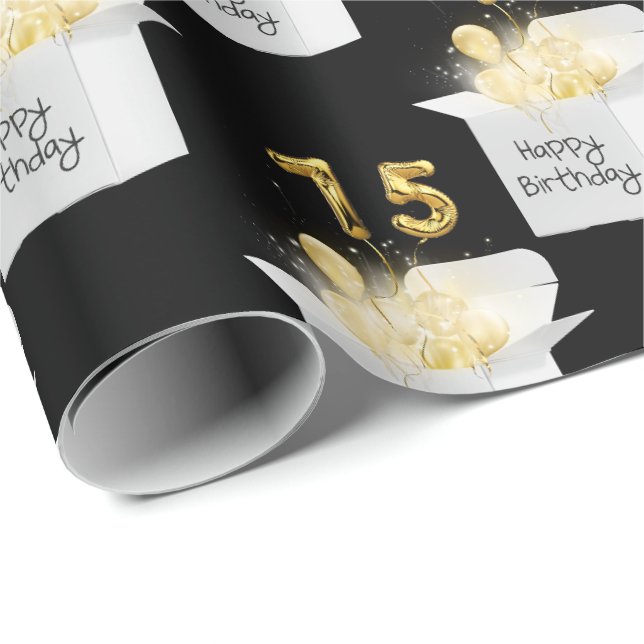 Gold 75th Birthday Balloons in White Box Wrapping Paper (Roll Corner)