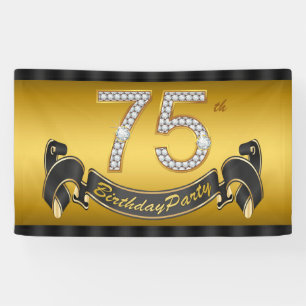 Gold 75th Birthday Party Banner