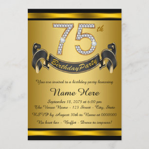 Gold 75th Birthday Party Invitation