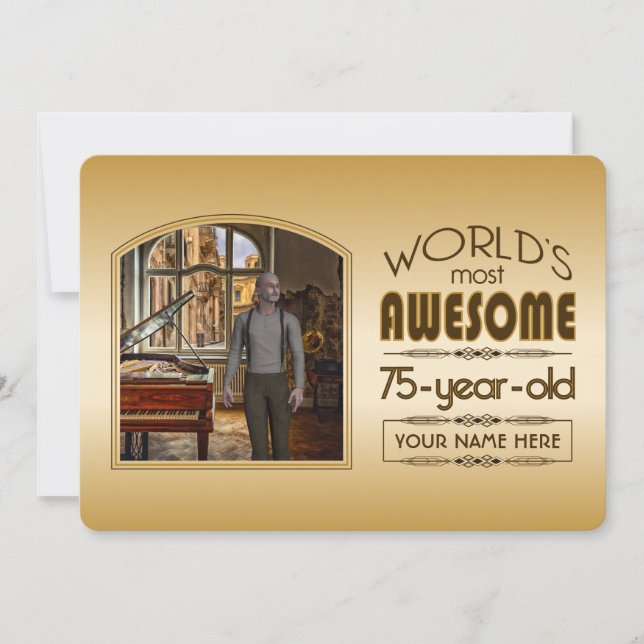 Gold 75th Birthday World’s Best Custom Photo Frame Invitation (Front)