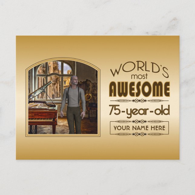 Gold 75th Birthday World’s Best Custom Photo Frame Invitation Postcard (Front)