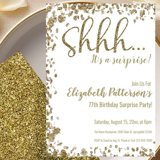 Gold 77th Surprise Birthday Party Invitation (Creator Uploaded)