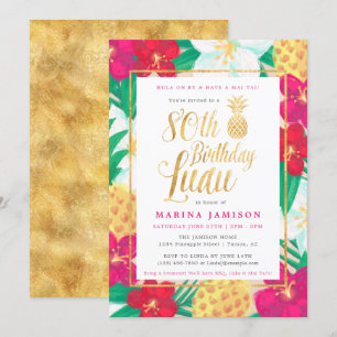 Gold 80e anniversaire Luau Party Invitations