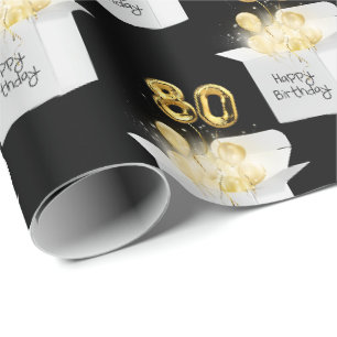 Gold 80th Birthday Balloons in White Box   Wrapping Paper