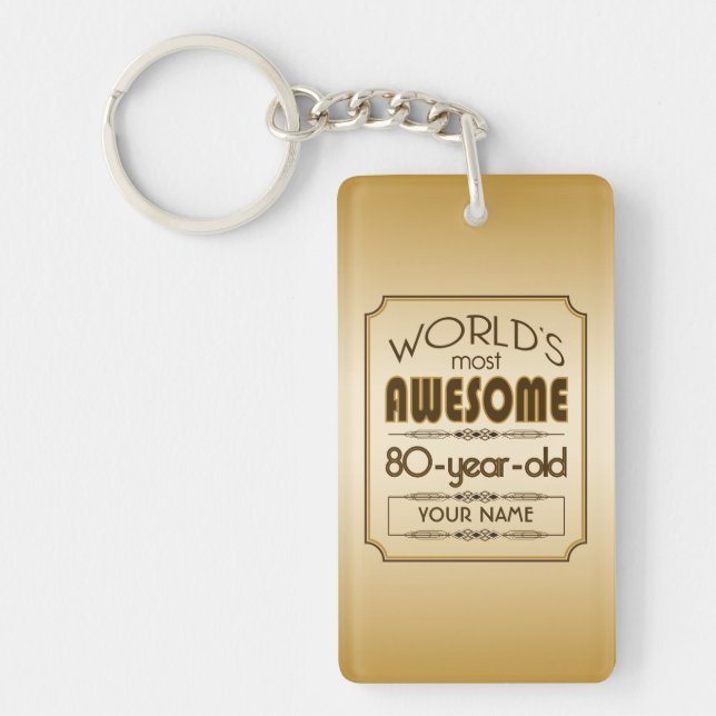 Gold 80th Birthday Celebration World Best Fabulous Keychain (Front)