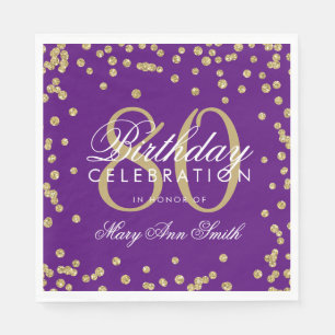 Gold 80th Birthday Glitter Confetti Purple Napkin