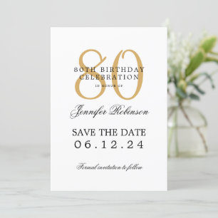 Gold 80th Birthday Party Save the Date Details Invitation