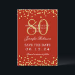 Gold 80th Birthday Save Date Confetti Red  Invitation<br><div class="desc">Elegant "80th Birthday Party" design with faux glitter confetti and details text. Easy to use and easy to personalize. Order Today!</div>