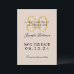 Gold 80th Birthday Save the Date Champagne Invitation<br><div class="desc">Elegant "80th Birthday Party" design with a formal typography script,  custom name,  and detailed text. Easy to use and easy to personalize. Order Today!</div>
