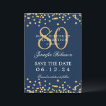 Gold 80th Birthday Save the Date Confetti Navy Invitation<br><div class="desc">Elegant "80th Birthday Party" design with faux glitter confetti and details text. Easy to use and easy to personalize. Order Today!</div>