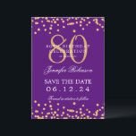 Gold 80th Birthday Save the Date Confetti Purple  Invitation<br><div class="desc">Elegant "80th Birthday Party" design with faux glitter confetti and details text. Easy to use and easy to personalize. Order Today!</div>