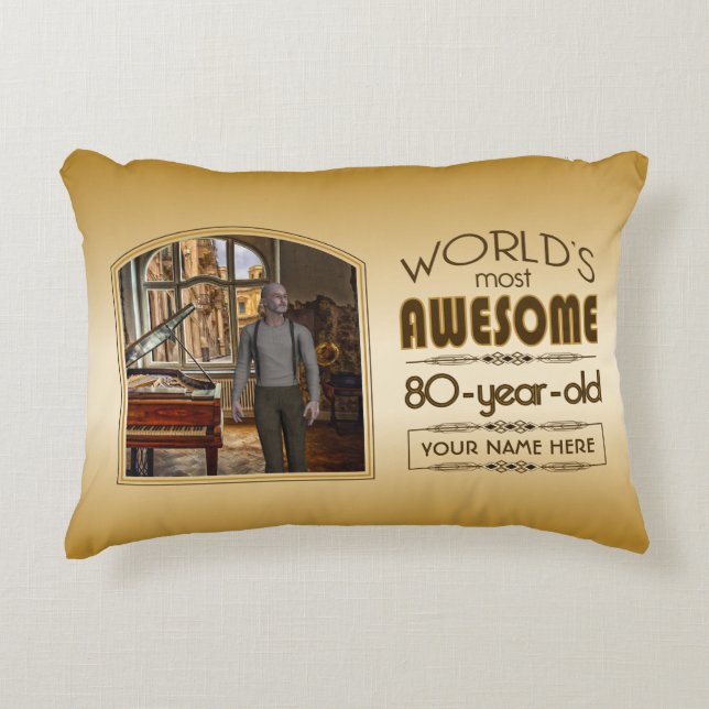 Gold 80th Birthday World’s Best Custom Photo Frame Accent Pillow (Front)