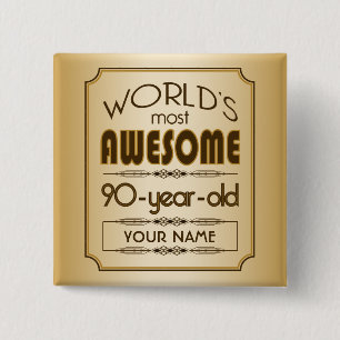 Gold 90th Birthday Celebration World Best Fabulous 2 Inch Square Button