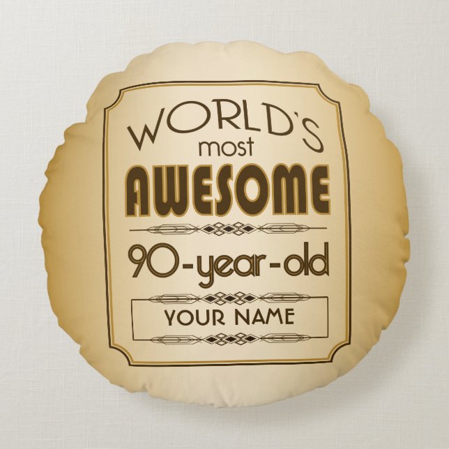 Gold 90th Birthday Celebration World Best Fabulous Round Pillow (Front)