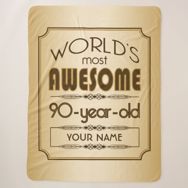 Gold 90th Birthday Celebration World Best Fabulous Sherpa Blanket (Front)